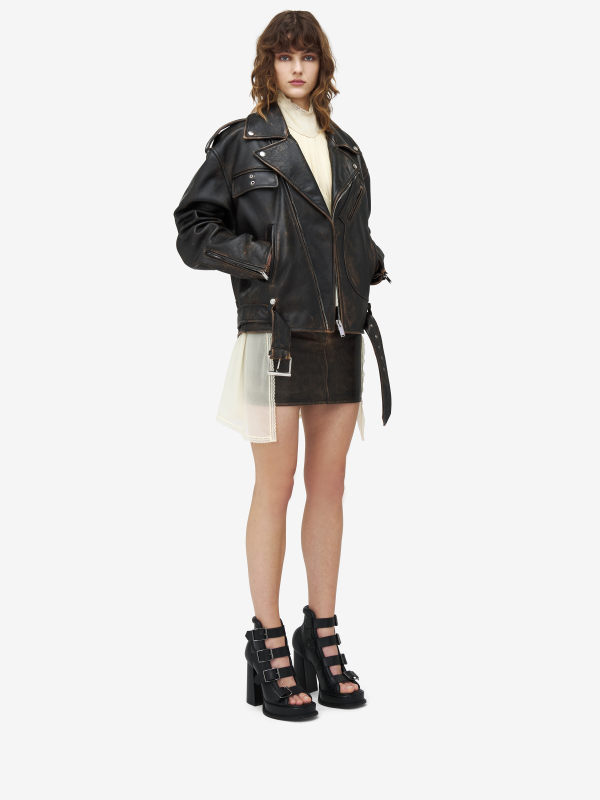 ALEXANDER MCQUEEN - Oversized Antiqued Leather Biker Jacket - Item 833758Q5APD21